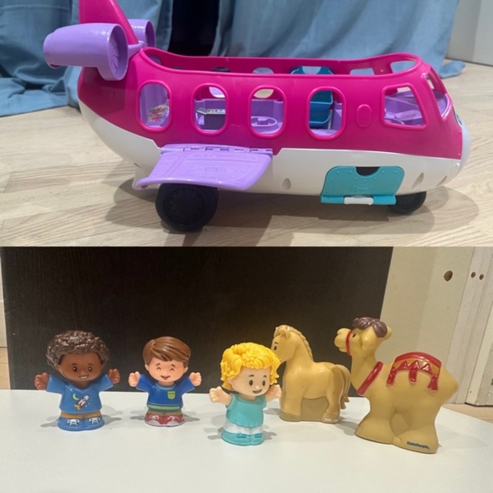 Fisher Price Little People Barbie Dream Jet Plane w/ Kid Toy Figures/Animals
